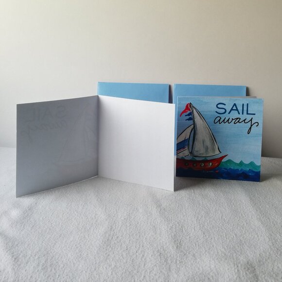 Timree Sail Away Blank Sail Boat Greeting Cards 5" x 5" - Picture 2 of 5